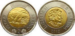Канадская монета достоинством 2 доллара